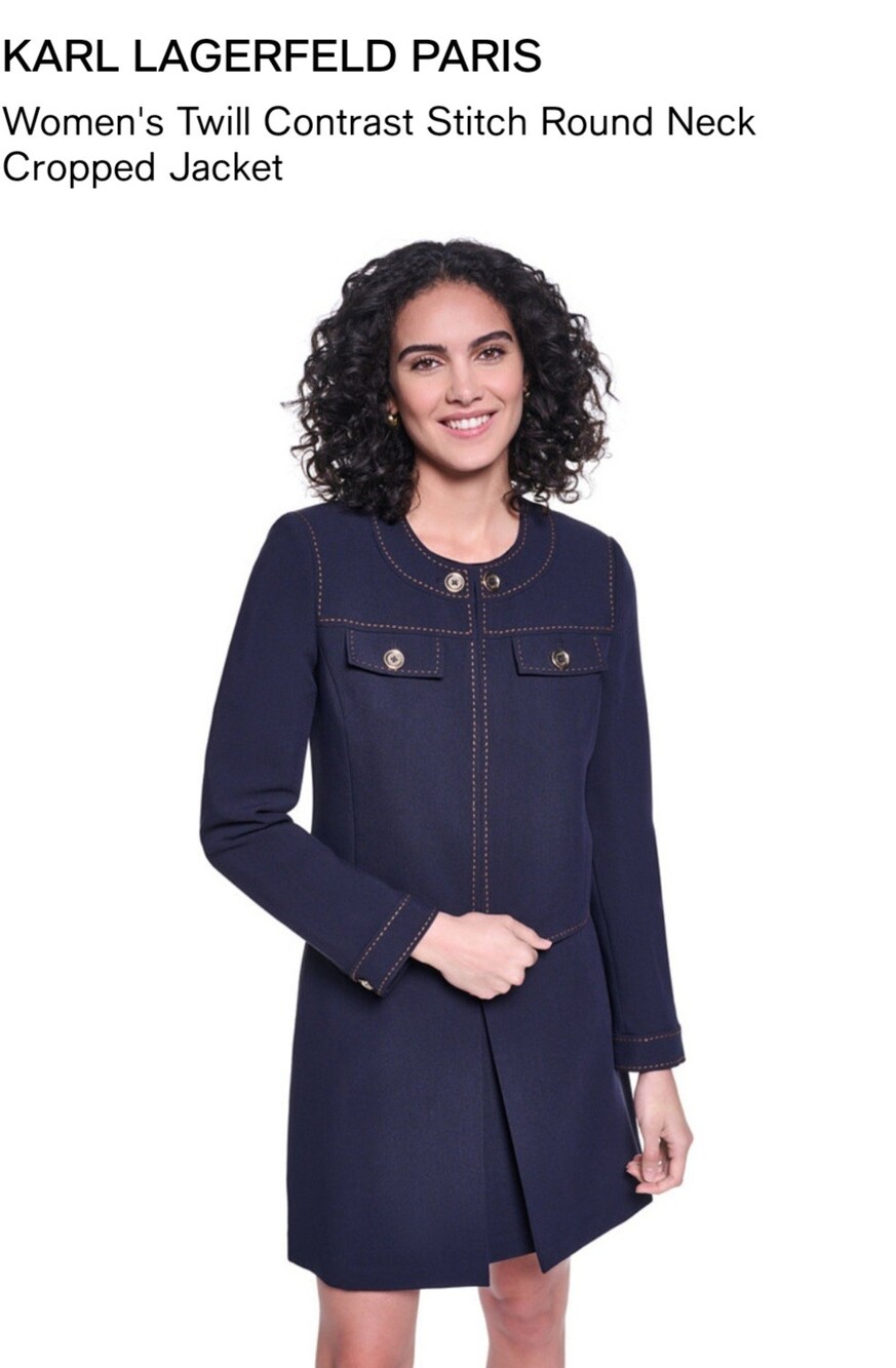 Karl Lagerfeld Paris Navy Stitch Round Neck Cropped Jacket Size M(8)